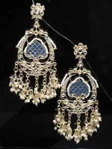 Shining Diva Fashion Gold-Plated Crystals-Studded Enamelled Contemporary Drop Earrings