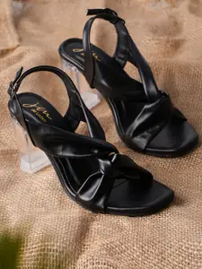 JM Looks Twisted Block Heels With Buckle Closure