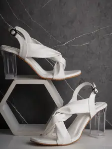 JM Looks Twisted Block Heels With Buckle Closure