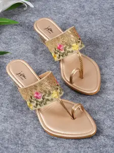 JM Looks Embroidered One Toe Wedge Heels