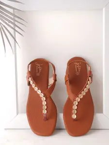 JM Looks Embellished Open Toe Flats With Backstrap