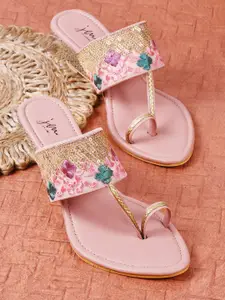 JM Looks Embroidered One Toe Wedge Heels