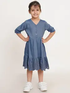 Creative Kids Girls V-Neck Cotton Denim Fit & Flare Dress