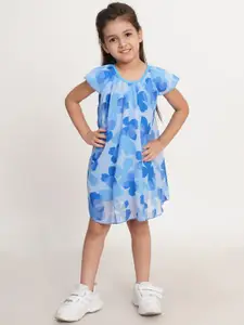 Creative Kids Girls Floral Printed Cap Sleeves A-Line Dress