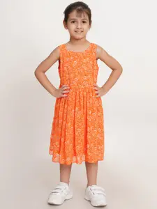 Creative Kids Girls Floral Printed Georgette A-Line Dress