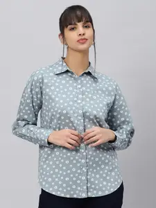 OUI Comfort Floral Printed Spread Collar Regular Fit Cotton Casual Shirt