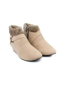 BAESD Girls Wedge-Heeled Suede Faux Fur Trim Winter Boots