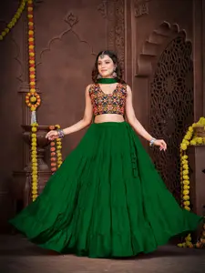 KALINI Embroidered Thread Work Semi-Stitched Lehenga & Unstitched Blouse With Dupatta