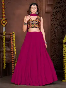KALINI Embroidered Thread Work Semi-Stitched Lehenga & Unstitched Blouse With Dupatta