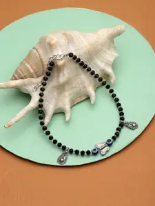 ZENEME Set Of 2 Silver-Plated Butterfly Shaped Artificial Stones Beaded Evil Eye Anklets