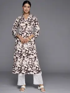 Varanga Floral Printed Mandarin Collar Crepe Kurta