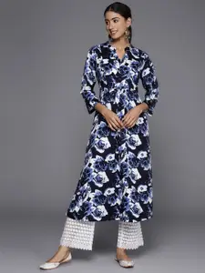 Varanga Floral Printed Mandarin Collar Crepe Kurta