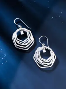 Kicky And Perky Silver-Toned Geometric Hexa Earrings
