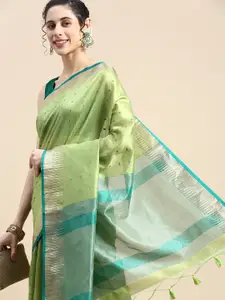 VISHNU WEAVES Woven Design Zari Silk Blend Saree