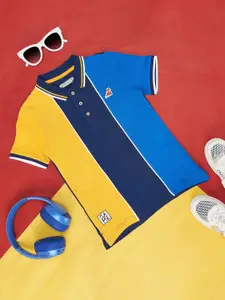 Pantaloons Junior Boys Colourblocked Polo Collar Cotton T-shirt