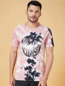 People Slim Fit Abstract Printed Round Neck Short Sleeve Cotton T-Shirt