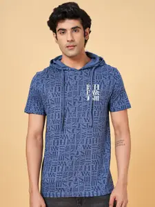 SF JEANS by Pantaloons Typography Printed Hood Slim Fit Cotton T-shirt
