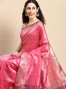 VISHNU WEAVES Woven Design Zari Silk Blend Saree