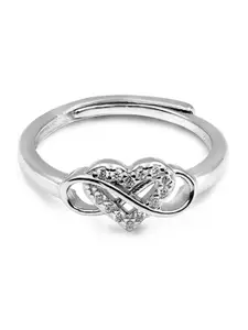 Zarkan 925 Sterling Silver Rhodium Plated American Diamond Studded Finger Ring