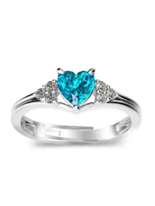 Zarkan Pure Silver Rhodium-Plated American Diamond Studded Finger Ring