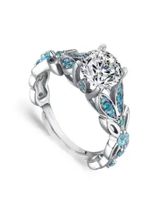 Zarkan Rhodium-Plated American Diamond-Studded Finger Ring