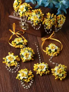 ZENEME Floral Beaded Haldi & Mehendi Jewellery Set with Maang Tika & Ring Bracelet