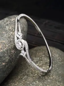 ZENEME Rhodium-Plated American Diamond Bangle-Style Bracelet
