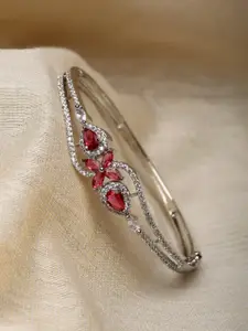 ZENEME Rhodium-Plated American Diamond Bangle-Style Bracelet
