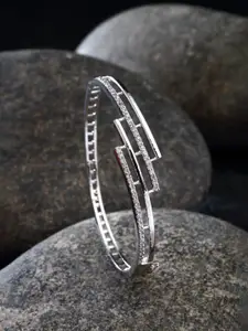 ZENEME Rhodium-Plated American Diamond Studded Bangle-Style Bracelet