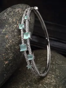 ZENEME Brass American Diamond Rhodium-Plated Bangle-Style Bracelet