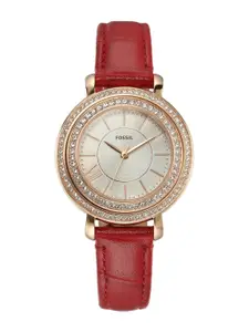 Fossil Women Embellished Dial Leather Straps Analogue Watch ES5248