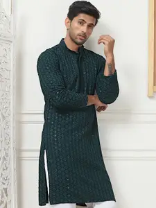 Anouk Geometric Embroidered Mandarin Collar Sequinned Pure Cotton Kurta