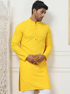 Anouk Yellow Ethnic Motifs Embroidered Sequinned Pure Cotton Kurta