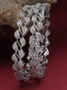 ZENEME Set Of 2 Silver-Plated American Diamond-Studded Bangles