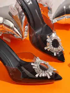 GNIST Embellished Peep Toe Block Heels