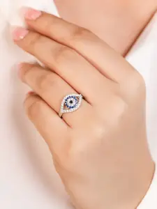 Zavya Women Rhodium-Plated CZ Studded 925 Pure Sterling Silver Finger Ring