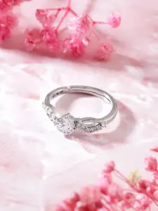 Zavya Women Rhodium-Plated CZ Studded 925 Pure Sterling Silver Finger Ring