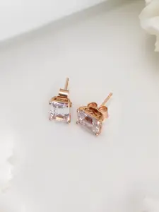 Zavya Rose Gold-Plated Sterling Silver CZ Studded Square Studs Earrings