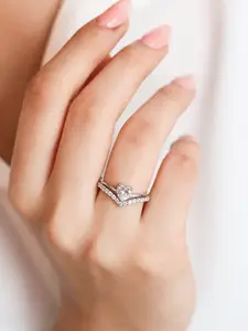 Zavya Women Rhodium-Plated CZ Studded 925 Pure Sterling Silver Finger Ring