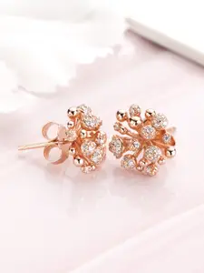Zavya Rose Gold-Plated Sterling Silver CZ Studded Floral Studs Earrings