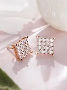 Zavya Rose Gold-Plated Sterling Silver CZ Studded Square Studs Earrings