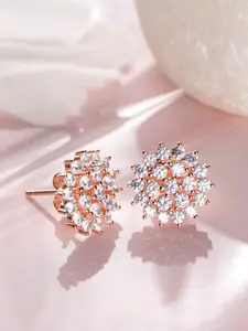 Zavya Rose Gold-Plated Sterling Silver CZ Studded Floral Studs Earrings