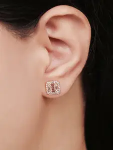 Zavya Rose Gold-Plated Sterling Silver CZ Studded Square Studs Earrings