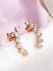 Zavya Rose Gold-Plated Sterling Silver CZ Studded Floral Studs Earrings