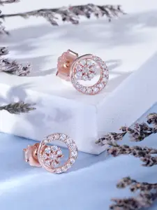 Zavya Rose Gold-Plated Sterling Silver CZ Studded Circular Studs Earrings