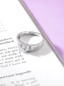 Zavya Women Rhodium-Plated CZ Studded 925 Pure Sterling Silver Finger Ring