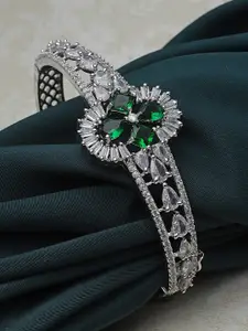 ZENEME American Diamond Rhodium-Plated Studded Kada Bracelet