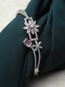 ZENEME Rhodium-Plated American Diamond Studded Kada Bracelet