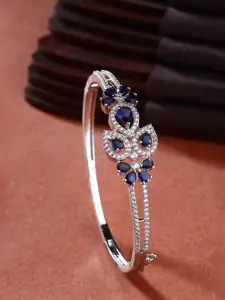 ZENEME Brass American Diamond Handcrafted Rhodium-Plated Bangle-Style Bracelet