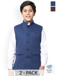 IndiWeaves Boys Pack Of 2 Mandarin Collar Fleece Nehru Jacket